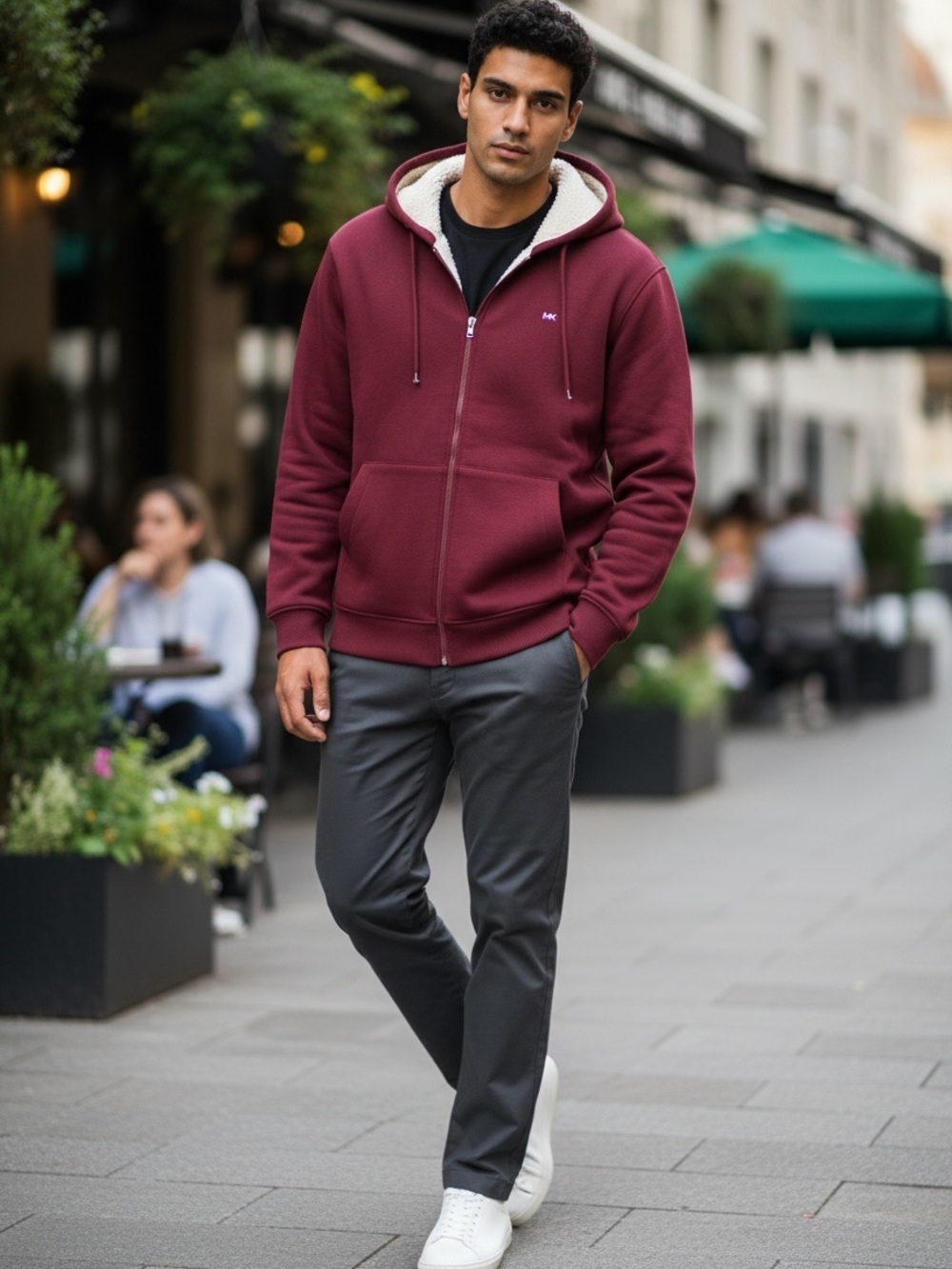 Michael Kors Maroon Fleece-Lined hoodie